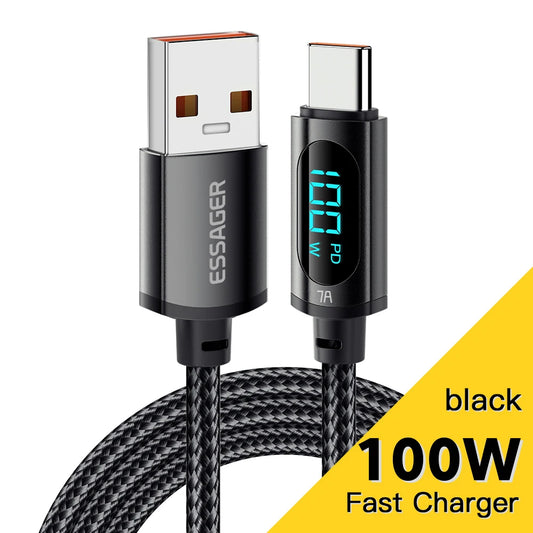 100W Fast Charging Cable - USB A to Type C, Type C to Type C, and Type C to Lightning Options