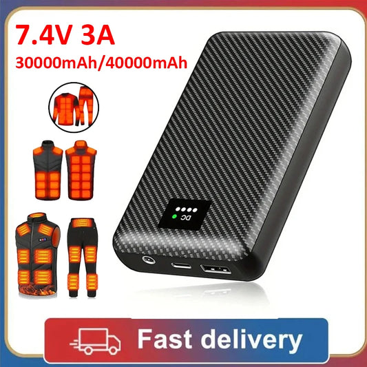 40000mAh Power Bank DC 7.4 Portable Charger for Heated Vests, Jackets & Gloves – Fast Charging Battery