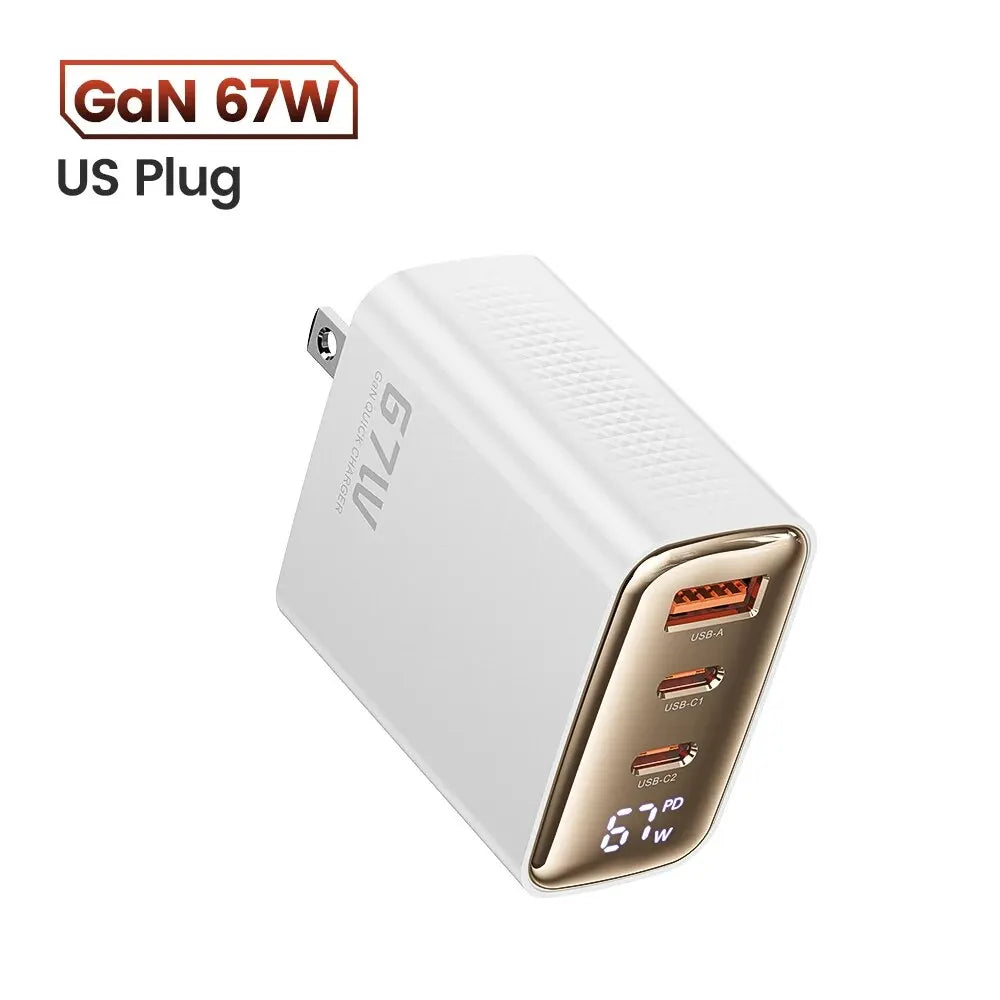 67W GAN USB Type-C Charger with Digital Display – Quick Charge 4.0 & PD 3.0 for Laptops, Tablets, and iPhones